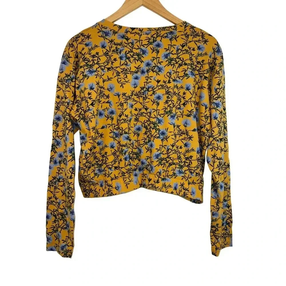 Abercrombie & Fitch sz LARGE yellow floral crop top long sleeve shirt NWT - Picture 6 of 6